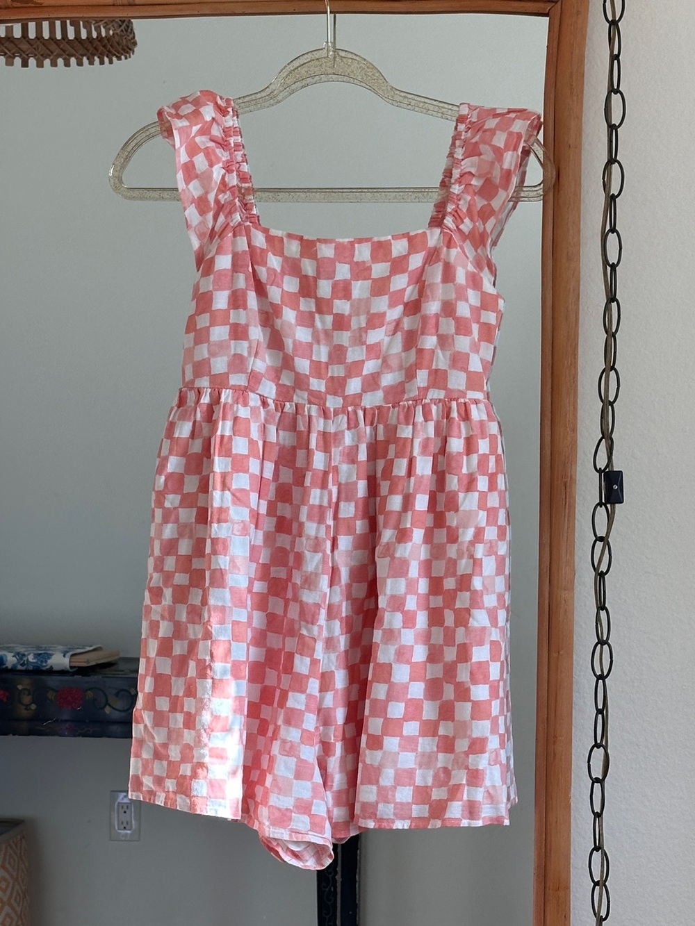 American Eagle Outfitters Pink and White Checkerboard Romper